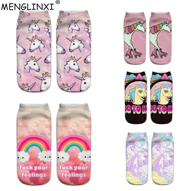 

2019 New Arrival Happy Funny Socks Women Low Cut Ankle Socks Harajuku 3D Printing Female Socks Cute Chaussette Femme Hot Sale