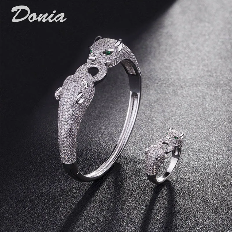 

Donia Two Leopard Head Animal Men's Bracelet Jewelry Set Copper Bracelet Ring Bridal Jewelry Set Cube Bracelet Accessories Set