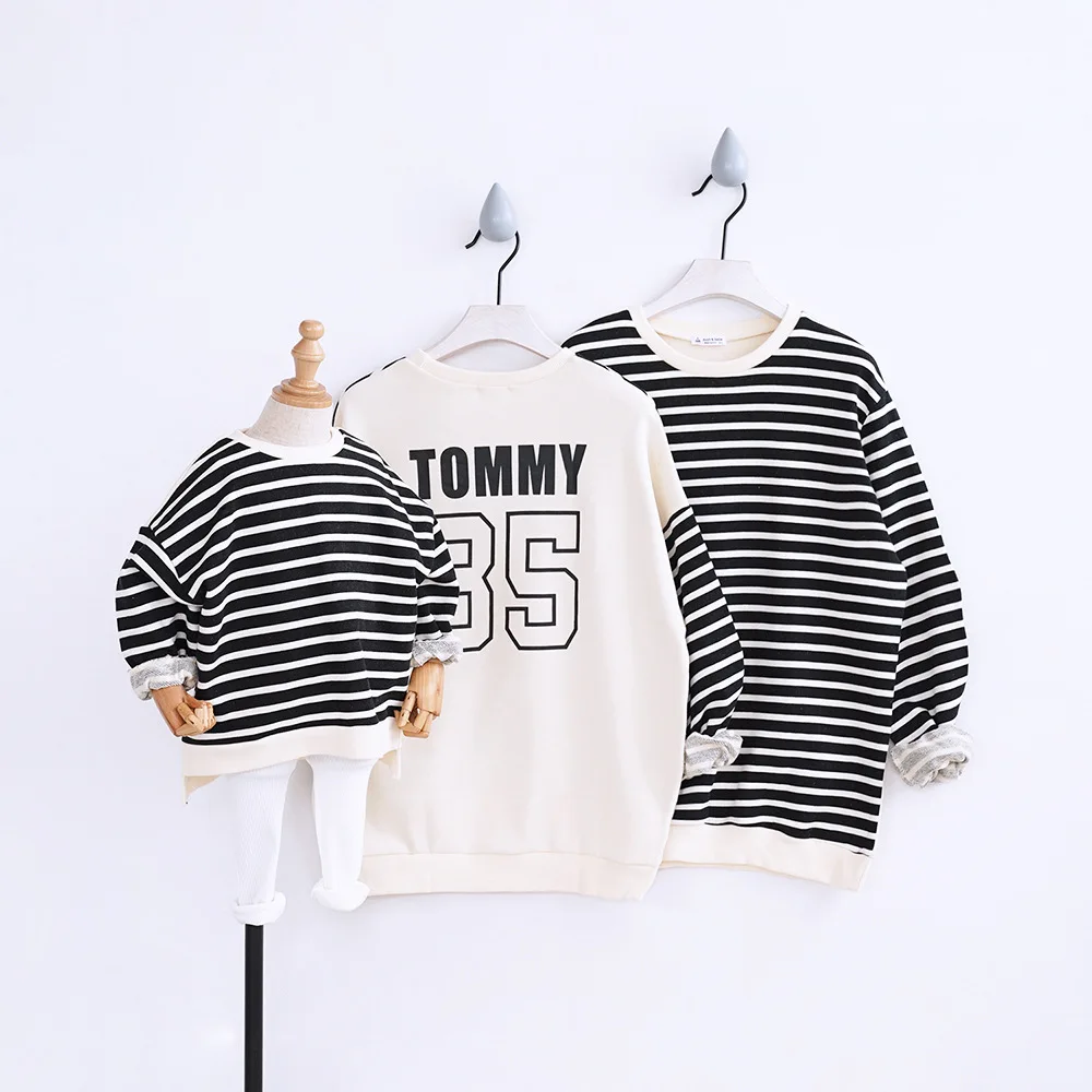 Tommy Family Matching Outfits Striped Sweatshirt Family Look Clothing Sweatshirts Mom Dad Son Mother&Child Parentchild Clothes