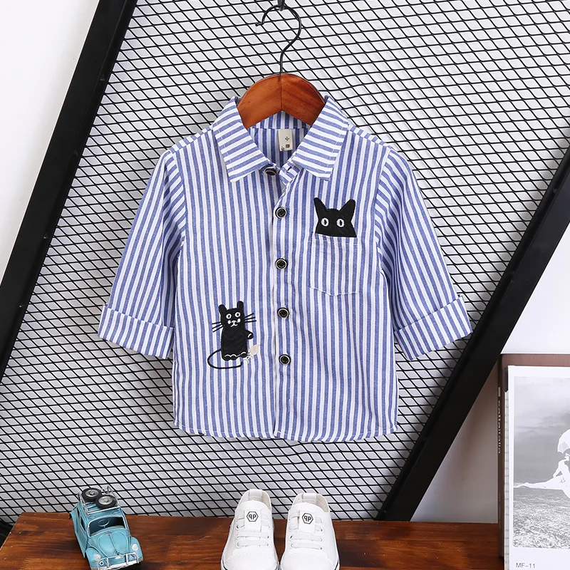 3 Baby Boy Shirts Cartoon Shirts Kitty Embroidered Cotton Girls Blouse Party Toddler Long Sleeve Tops Outwear Children Clothing