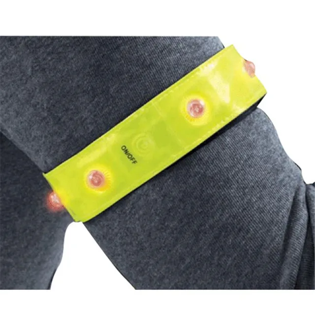 Running Cycling Jogging Walking Safety Reflective Yellow Armband Red LED Lights 43bp