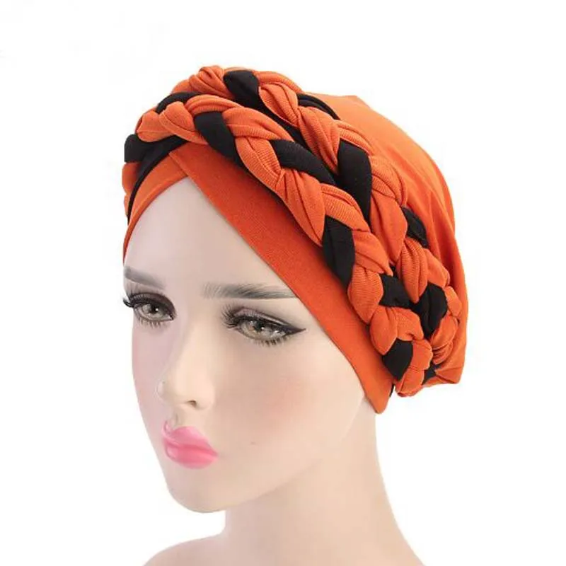 

Bohemian National Twist Braid Skullies Beanies Spring Autumn Brand Turban Hats For Women Fashion Chemotherapy Cap