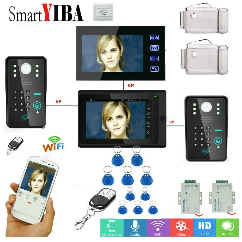 SmartYIBA 7inch 2 monitors Wired / Wireless Wifi IP Video Door Phone Doorbell Intercom Entry System with 1000TVL Wired 2 Cam SmartYIBA 7inch 2 monitors Wired / Wireless Wifi IP Video Door Phone Doorbell Intercom Entry System with 1000TVL Wired 2 Cam