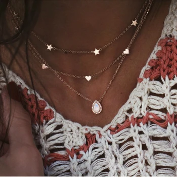 

2019 New Necklace Popular Fashion Personality Multi-layer Five-pointed Star Peach Heart Love Full Water Drop Women's Jewellery