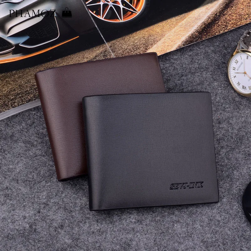 

Men Wallet Leather Short Thin Cute Small Luxury Purse Wallet for Credit Card Black Color Slim RFID Coin Wallet New Arrive 2019