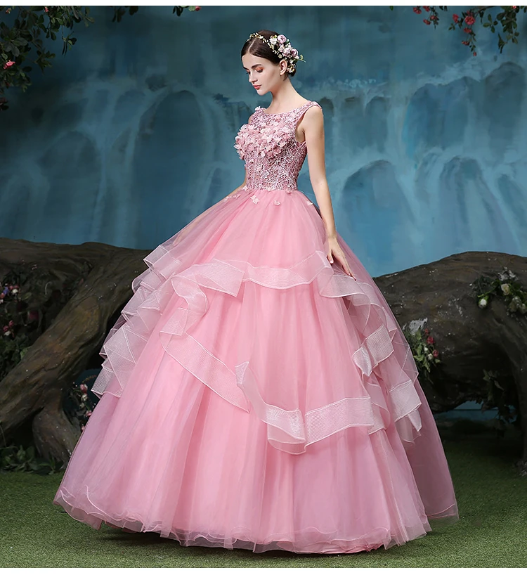 Новинка года, Розовое Бальное Платье, милые 16 платьев для 15 лет, кружевные бальные платья с открытой спиной и цветами, платья для выпускного вечера, Vestidos De 15 Anos