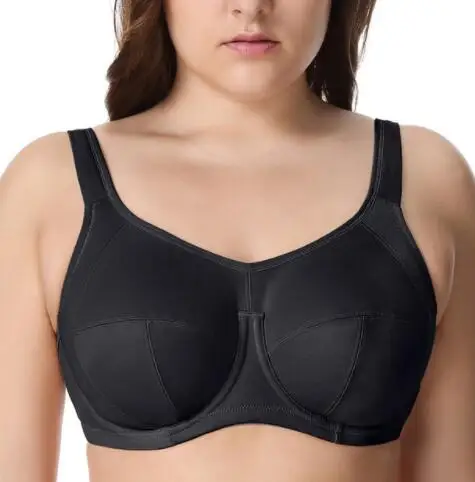 38 40 42 44 46 DD E F G H BAICLOTHING Женский Большой Размер X-back Полная поддержка контроль отскока на косточках полный охват Бюстгальтер черный кожа - Цвет: Black