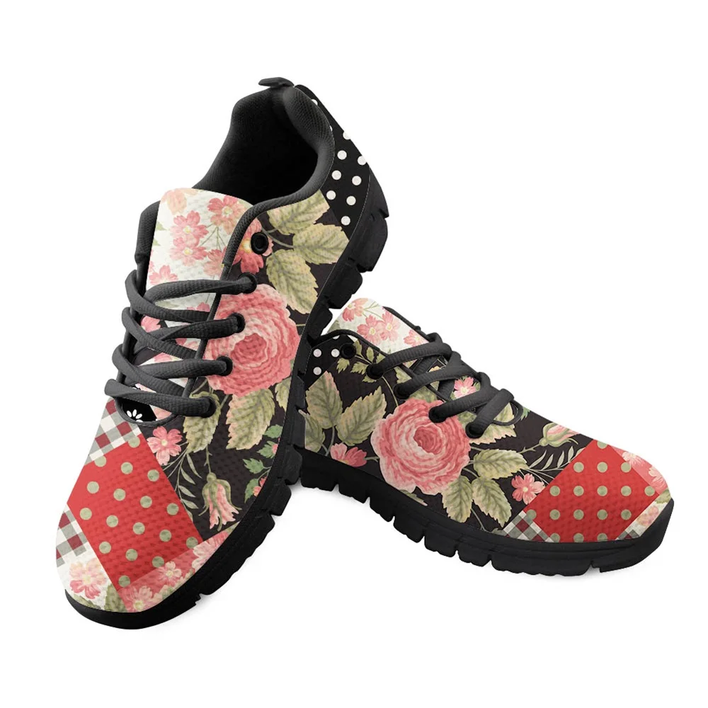 

ThiKin Classical Floral Pattern Ladies Flats Shoes Vivid Printing Rose Light Weight Lacing Sneakers for Girls Stylish Footwear
