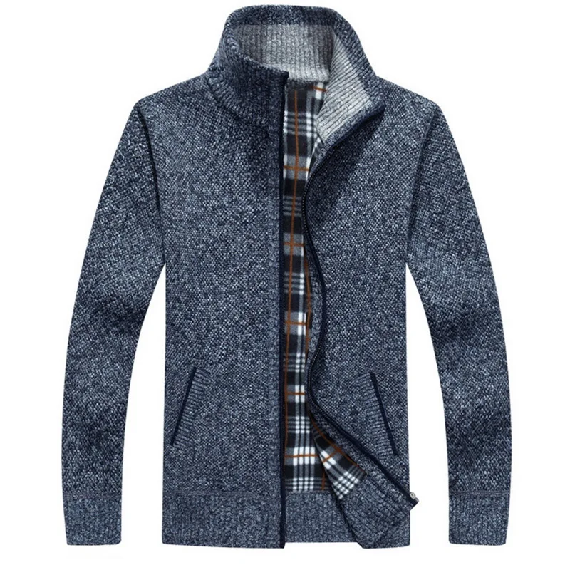 

SHUJIN 2019 Men's Knitted Cardigan Zip Solid Thick Sweaters Autumn and Winter Slim Fit Outwear with Long Sleeves Homme