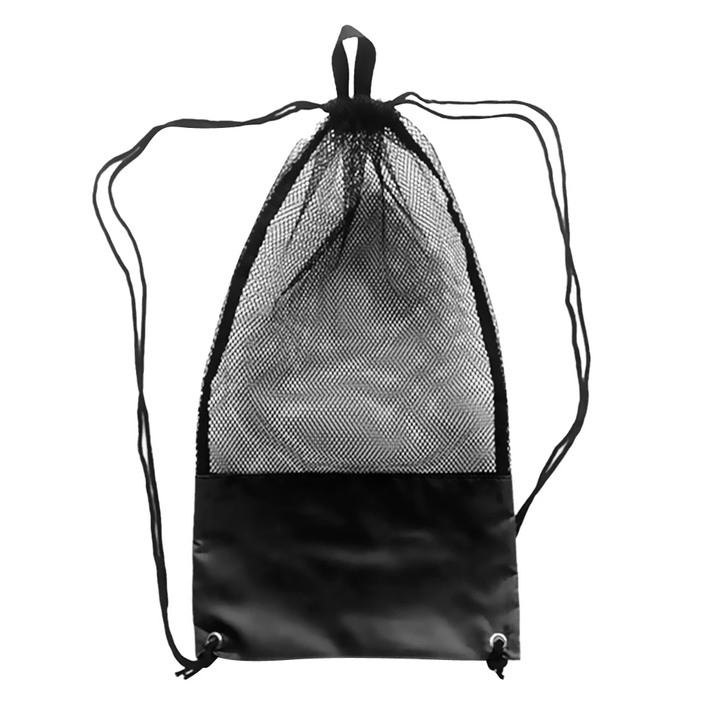 Adjustable Black Mesh Drawstring Bag for Snorkeling Scuba Diving Swim Fins Goggles Mask for Goggles Mask Regulator Fins Flippers