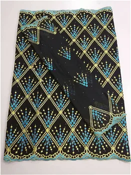 

Embroidered voile lace fabric african cotton lace with stones nigerian swiss voile lace in switzerland gele headtie 5+2yards/lot