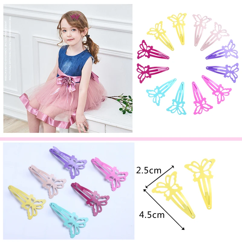 12pcs Butterfly Baby Hair Clips for Girls Kids Hair Accessories Cute Snap Clip Pins Children Women Hairpins Color Metal Barrette