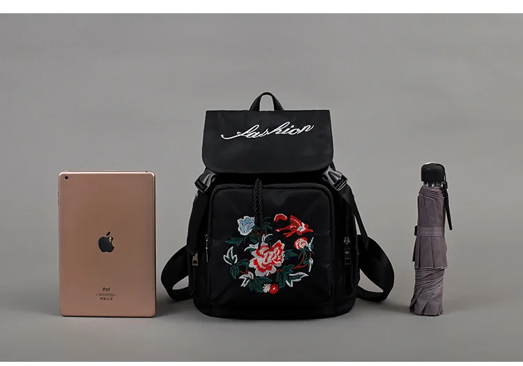 Винтаж большой Ёмкость рюкзак Для женщин Этническая вышивка цветок Водонепроницаемый Оксфорд путешествия школьная женская сумка шнурок