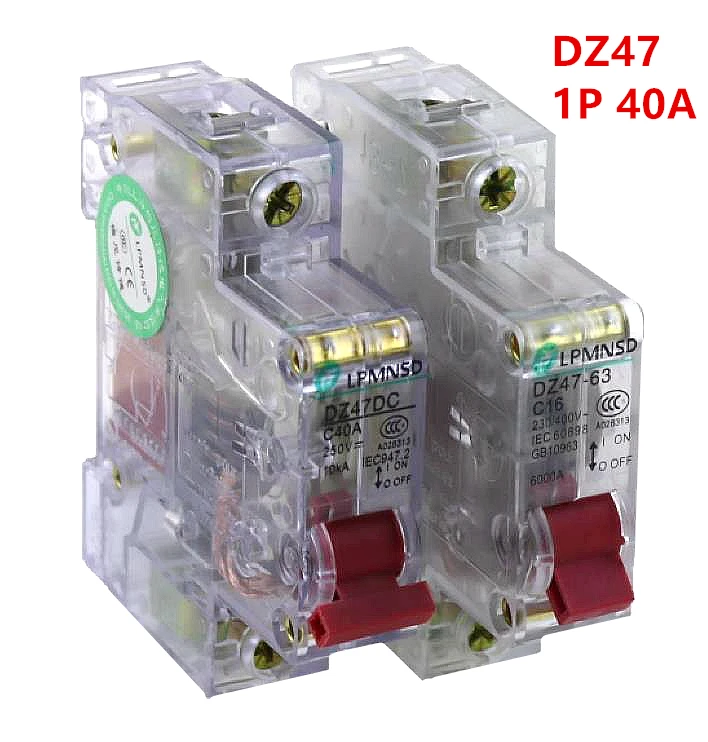 DZ47-63 1 P 40A прозрачный 230/400v~ Мини автоматический выключатель MCB C45 C Тип AC DC