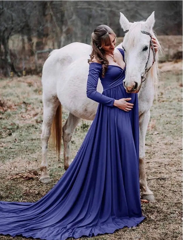 Длинные платья для беременных для фотосессии для беременных реквизит для фотосессии вечернее платье-макси для беременных женщин одежда платье для беременных - Цвет: Синий