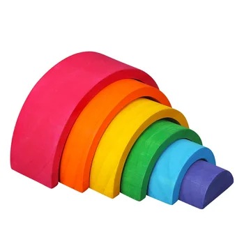 

BBK New Colorful Wood Rainbow Blocks for girls Wooden Toys Building Blocks Circle Set Educational Toys for boys