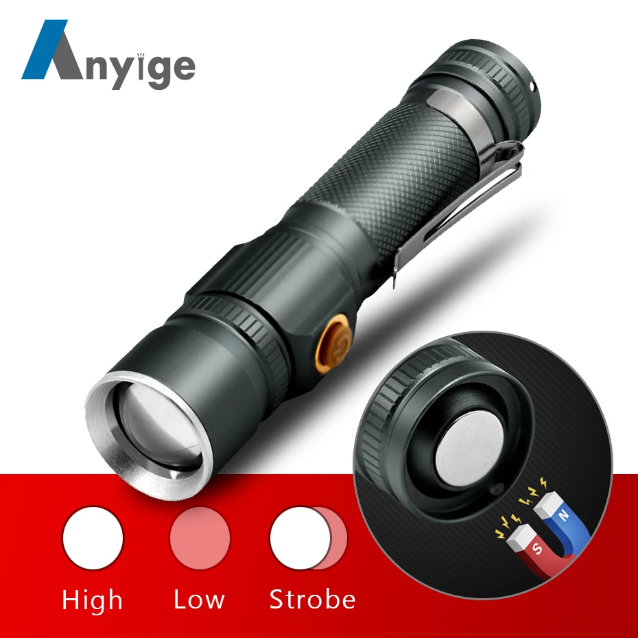 ANYIGE Mini Pocket Led Flashlight 2000LM Tactical aluminum 3 modes