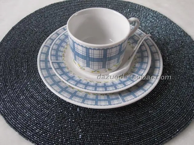 [big] big Jo blue gray dark metallic color beads and beaded embroidery small tube round mat | Дом и сад