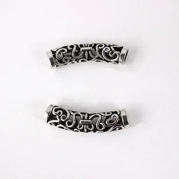 

10pcs Long Bend Tube Slider Spacers Beads Embossed Flowers For 6mm Round Leather Cord Making Findings