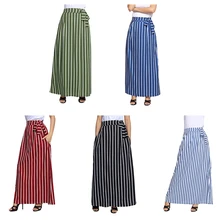 Высокое качество Женские богемные повседневные винтажные длинные юбки с высокой талией полосатые макси юбки с карманами