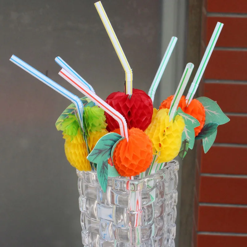 

50Pcs/Set Fashion Assorted Multicolor Plastic Fruit Cocktail Drinking Straw BBQ Hawaiian Party Theme Decoration P17