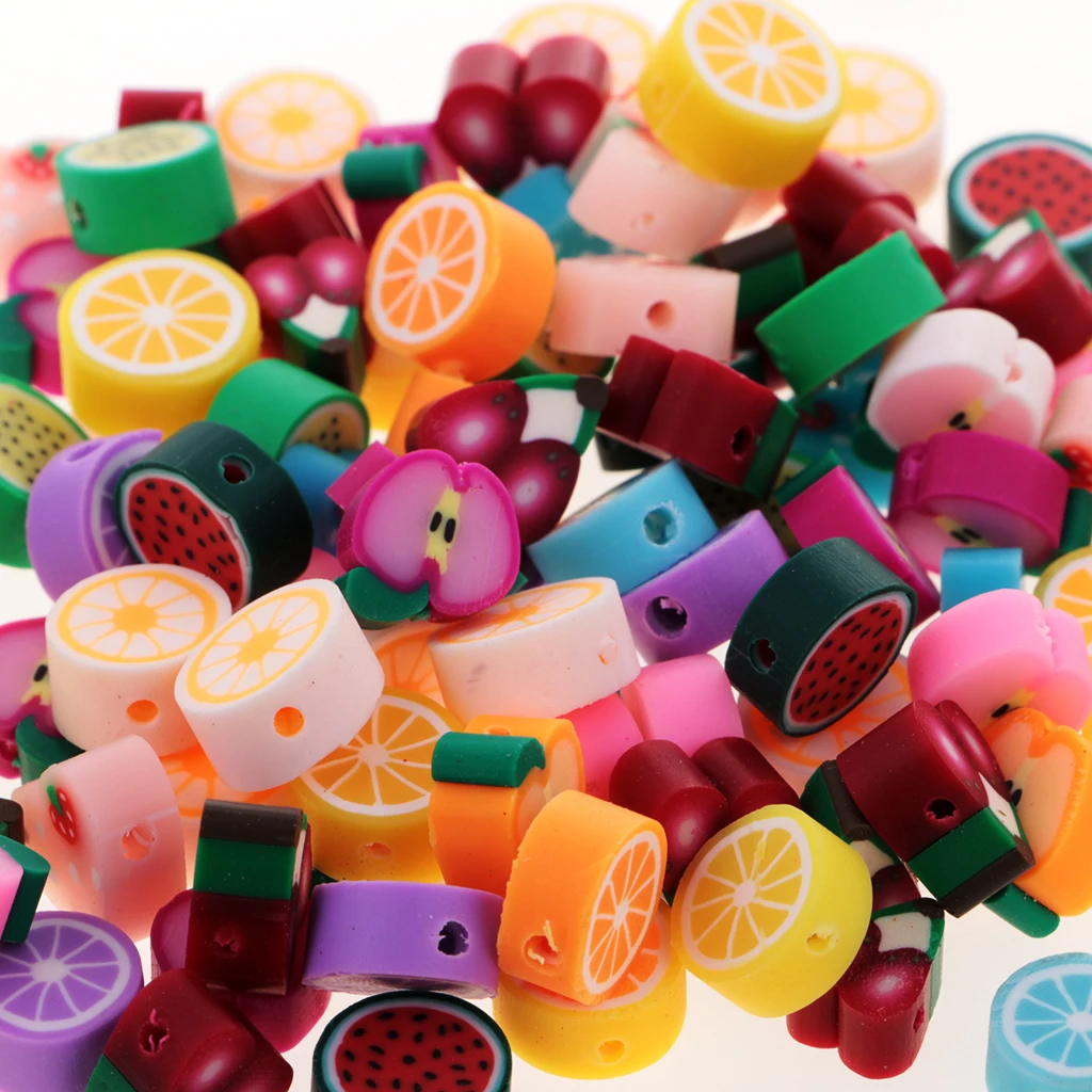 100PCS Assorted Beautiful Polymer Clay Beads DIY Handmade Fruit Beads