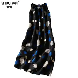 Shuchan Vestidos casuales Moda 2019 натуральный шелк Свободные свободное платье с принтом до середины икры с круглым вырезом корейские модные платья