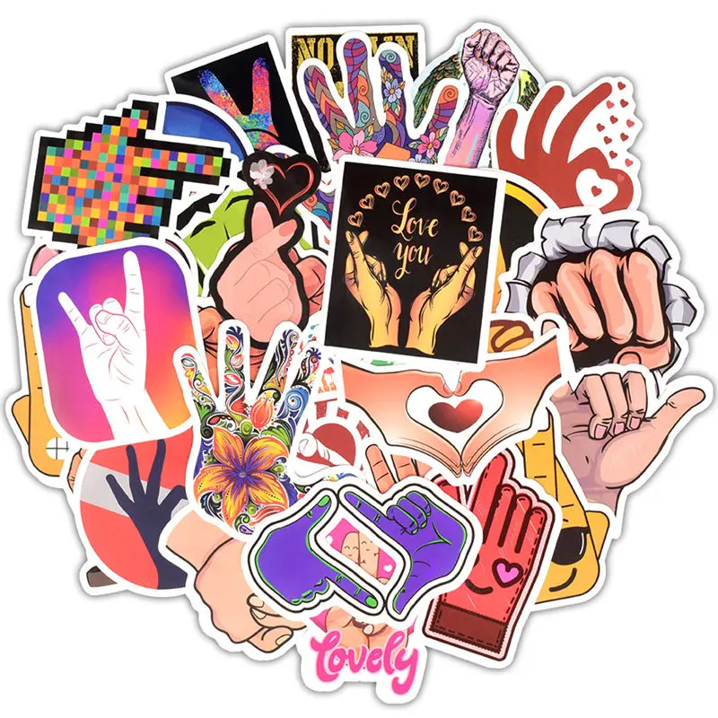 50pcs Love Thank Your Floral Hand Compute Stickers Laptop Vinyl Skin Sticker Decoration Mixed Decal for Macbook Moto Car Luggage