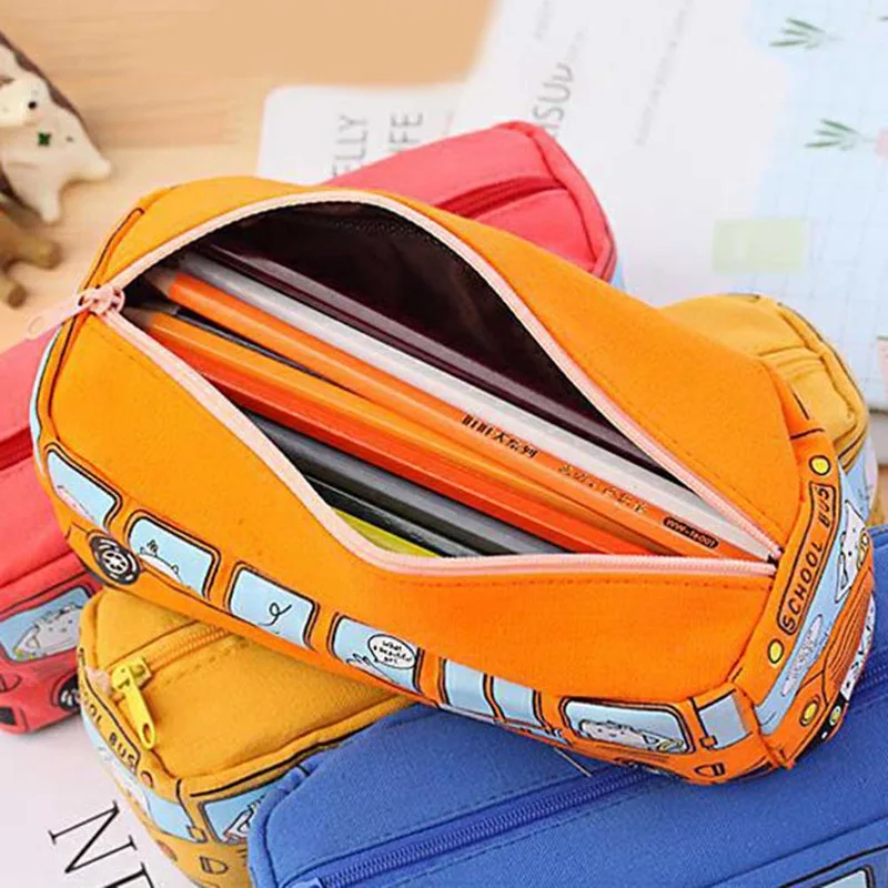 Creative Student Stationery Small Animal Bus Pencil Bag Bus Pencil Box Male And Female Canvas Large Capacity Pencil Case