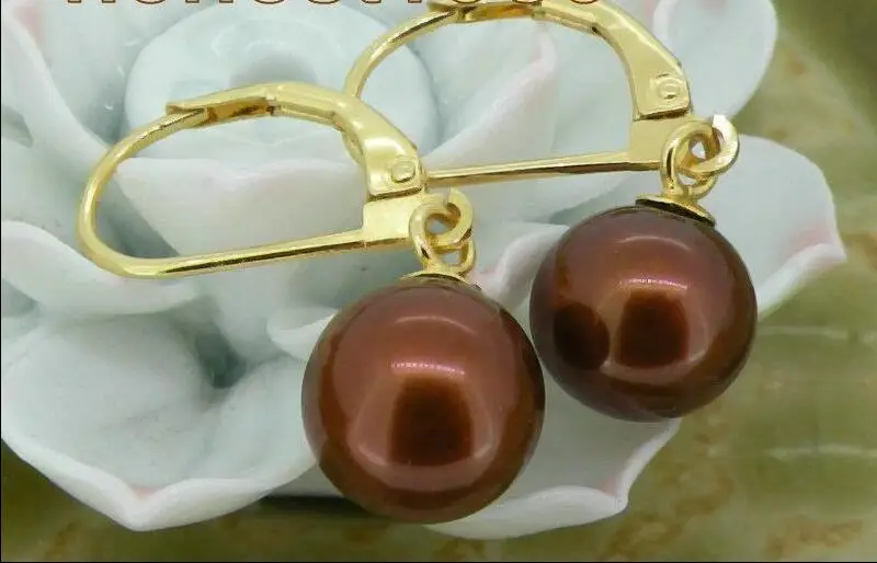 

Free Shipping >>>>TOP! 9mm AAA+++ ROUND COFFEE SOUTH SEA PEARL DANGLE EARRING 14K GOLD OVER SILVER