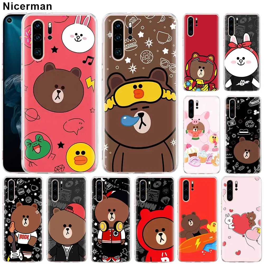 

TPU Soft case for Huawei P30 P20 Pro P30 P20 Lite P10 P9 Lite P Smart Plus brown cony bear Clear silicone cover Abdeckungen Cela