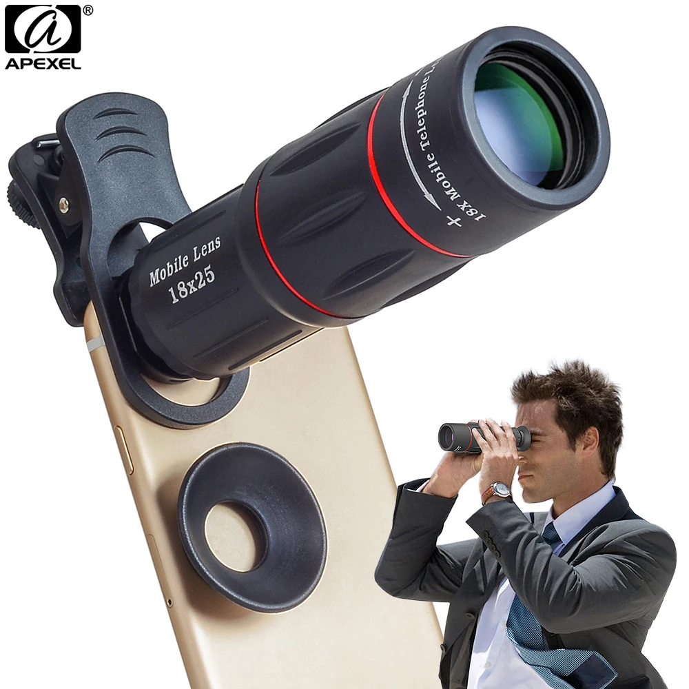 APEXEL объектив камеры 18X телескоп зум телескоп мобильный телефон объектив с зажимами универсальный для iPhone Xiaomi смартфонов APL-18XT