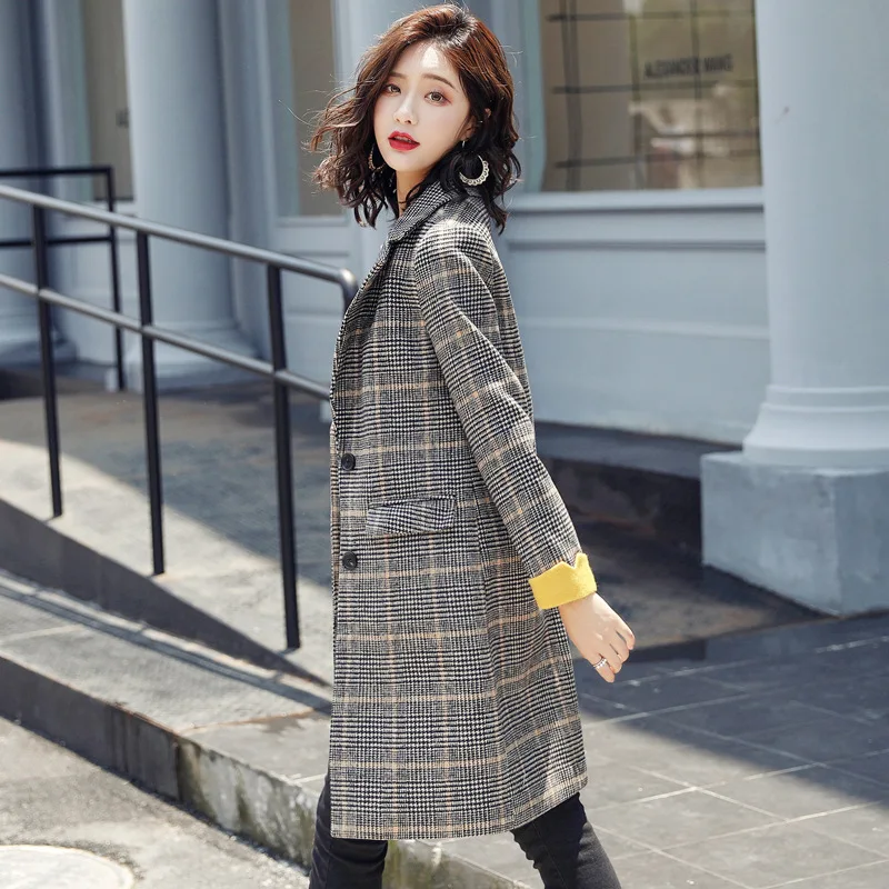 

2018 Autumn new style woollen coat medium style loose cotton overcoat for student