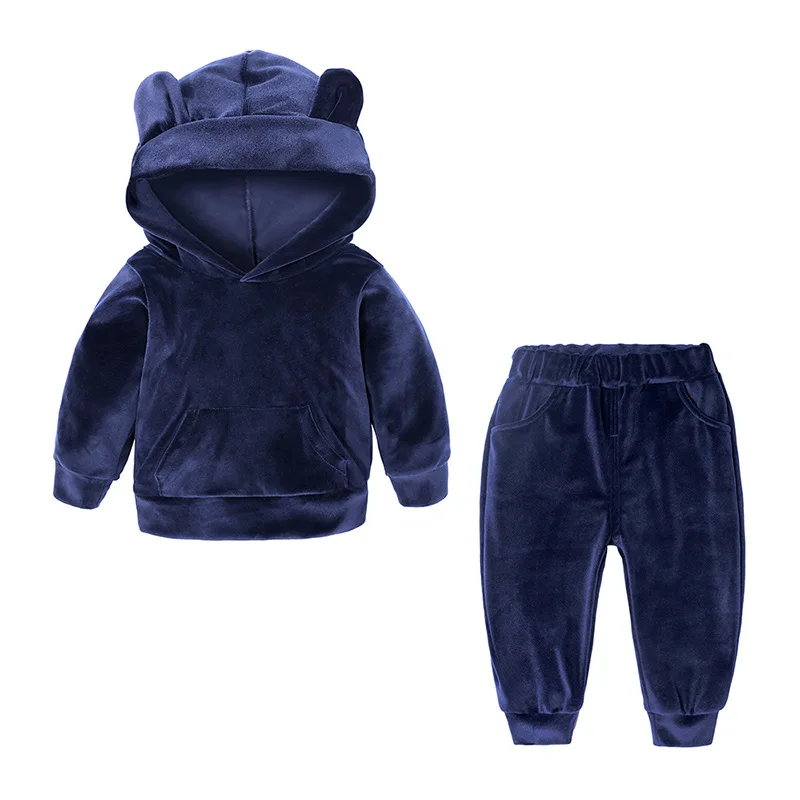 Комплект детской одежды из 2 предметов для маленьких мальчиков; сезон осень-весна; куртка с капюшоном+ штаны; Модный спортивный костюм для маленьких девочек - Цвет: Синий