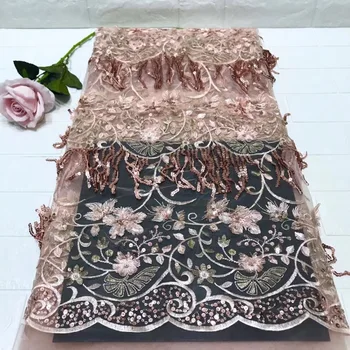 

Latest Rose Gold African Laces 2019 3d Lace Fabric With Sequins High Quality Nigerian Wedding African French Lace Fabric