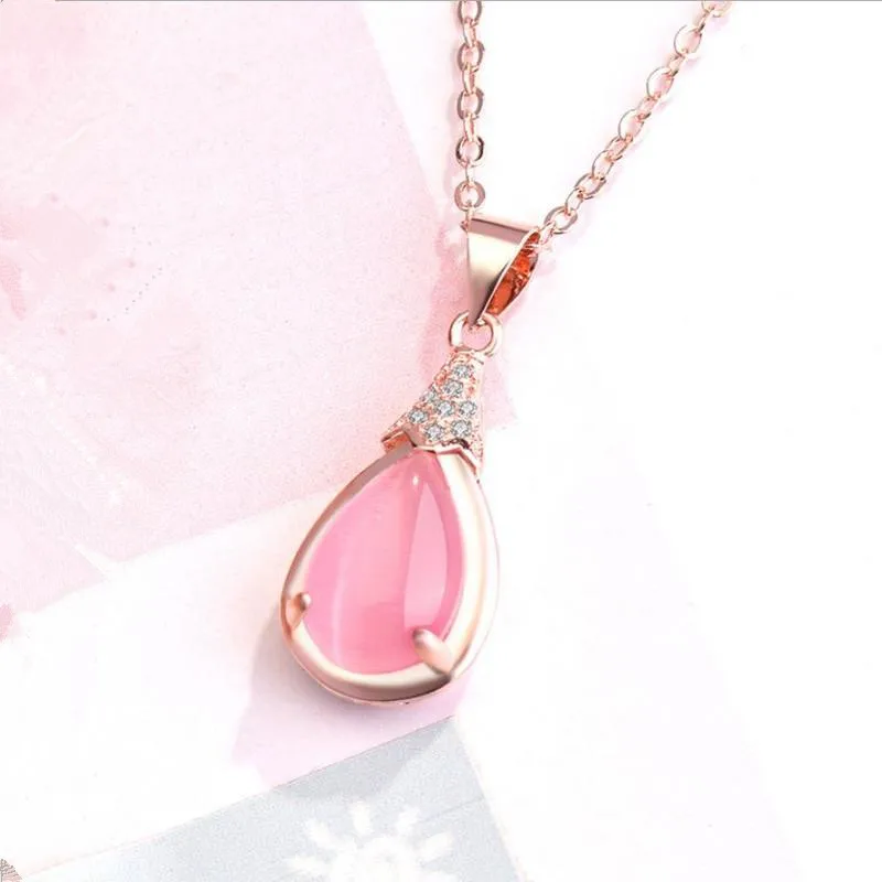 

Everoyal Fashion Silver 925 Girls Choker Necklace Accessories Lady Charm Crystal Pink Water Drop Pendant Necklace Female Jewelry