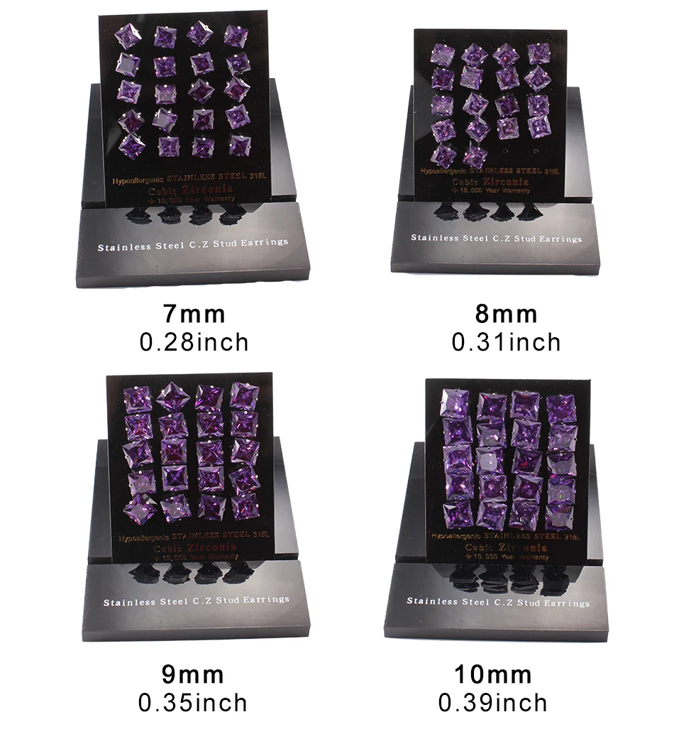 ZINDOV 10 пар/лот, серьги с кубическим цирконием для женщин, мужские, из нержавеющей стали, квадратные, Цветные CZ серьги-гвоздики, мужские, Женские Ювелирные изделия