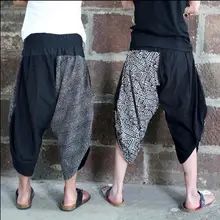 Китайский стиль Мужские Новые малоэтажные просторные шаровары брюки Национальный Ветер мужские и женские с большими шаровары с низкой слонкой брюки девять штанов