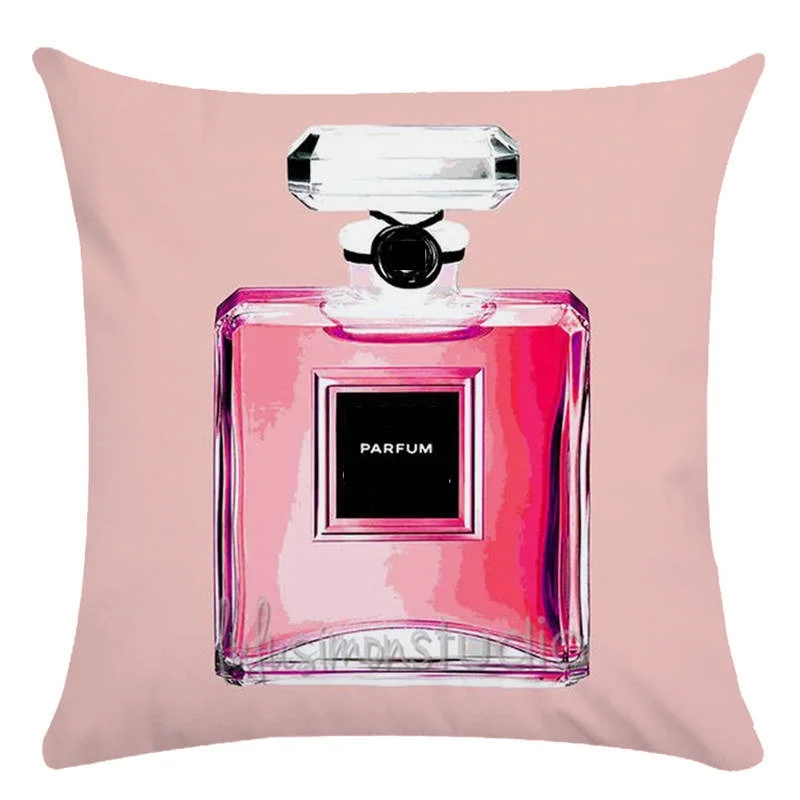 

Square Pink Parfum Bottles Cushion Covers Pink Flower Pillow Covers Decorative Throw Pillows Decoration Home 45x45cm