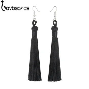 LOVBEAFAS Boho Drop Tassel Women Earrings Long Fringe Dangle Earrings Silk Fabric Rope Wrap Ethnic Vintage 2019 Fashion Jewelry