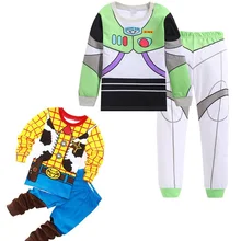 Древесный Базз пижамы повседневные комплекты хлопковая футболка с длинными рукавами+ штаны детская одежда для сна для мальчиков и девочек SA1397