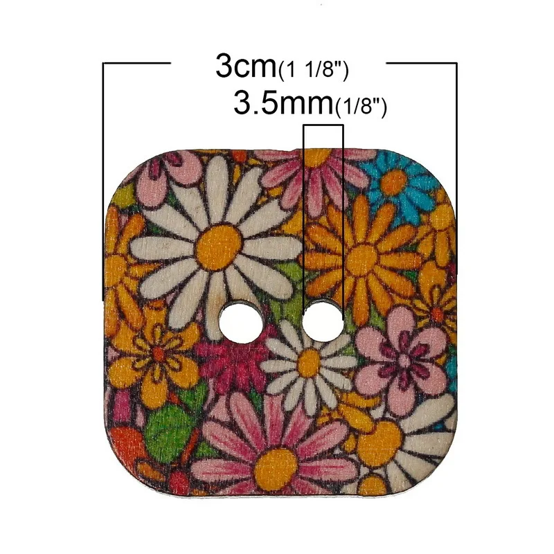 XINAHER-50PCs-Random-Mixed-flower-pattern-square-Buttons-2-Holes-Mixed-Sewing-Wooden-Buttons-Flatblck-Scrapbooking