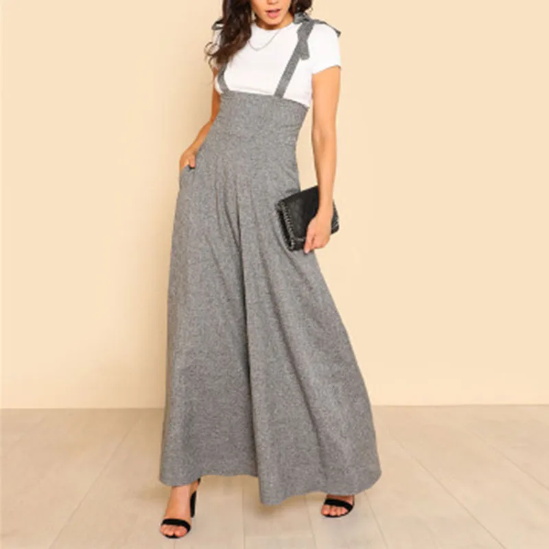 

2019 New Summer Rompers Womens Jumpsuit Office Ladies Fashion Lace Up Casual Loose Solid Color Trousers