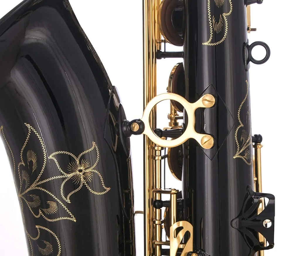 Черный/золотой B плоский тенор саксофон с Чехол, 10 шт. трости, рот кусок, отвертка, кусачки. Пара перчаток, мягкая тряпочка для чистки
