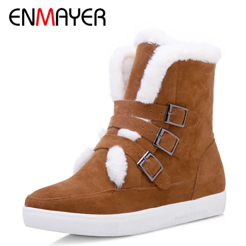 

ENMAYER New Winter Warm Anke Boots for Women Wedges Platform Shoes Woman Low Heels Snow Boots Large Size 34-43 Round Toe Shoes