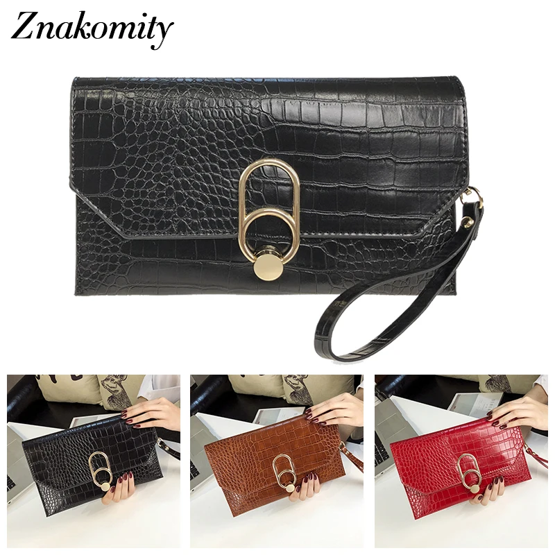 

Znakomity Fashion Women's Evening Clutch Bag PU Leather Party Female Alligator Shoulder Bags Luxury Solid Womens Clutch Bag 2019