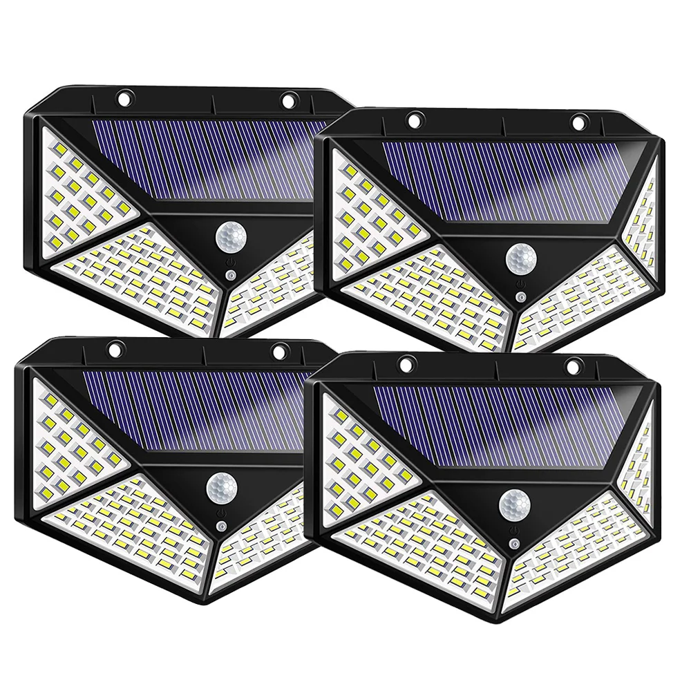 

100 LED Outdoor Solar Wall Lamp 1/2/4 Pcs Garden Motion Sensor Powerful Waterproof Wall Street Solar Lamps 3 Sided Luminous