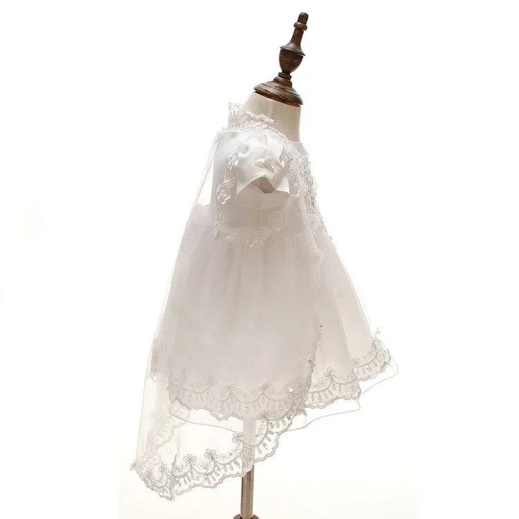 Летнее платье для крещения для новорожденных, 3 предмета белые кружевные шифоновые платья принцессы для девочек, крещение новорожденного