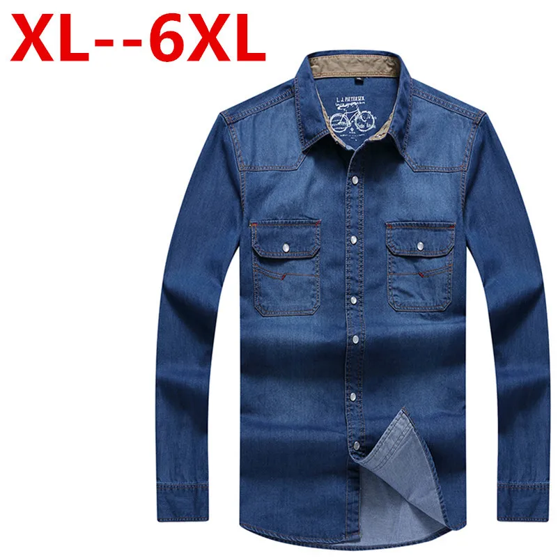 8XL 7XL 6XL 5XL 4XL New Brand Men Shirt Long Sleeve Mens Denim Shirt
