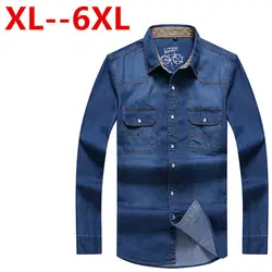 8XL 7XL 6XL 5XL 4XL новый бренд мужские рубашки с длинным рукавом Мужская джинсовая рубашка 100% хлопок Повседневные платья джинсовые рубашки плюс